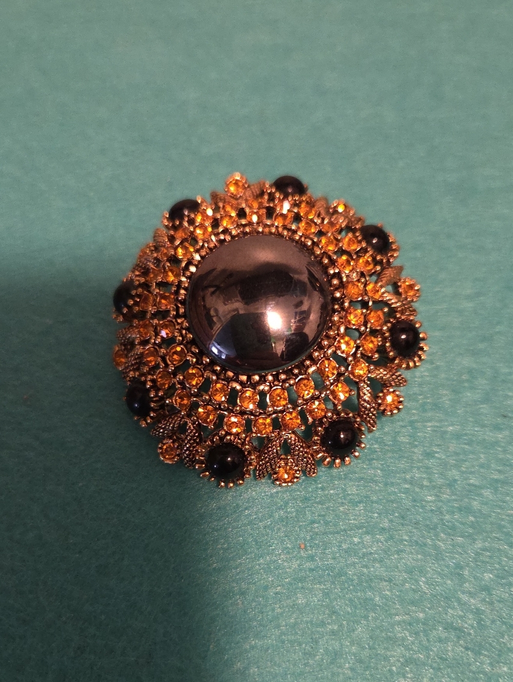Vintage Black and Gold Floral Statement Brooch
